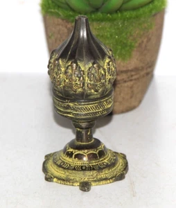 Old Hand Carved Brass Lotus Folding Temple Light Oil Diya/Lamp on Tortoise Base - Picture 1 of 11