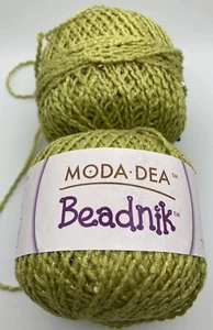 Moda Dea Beadnik Yarn 1 Ball + Partial Groove Green Beaded Novelty Yarn - Picture 1 of 4