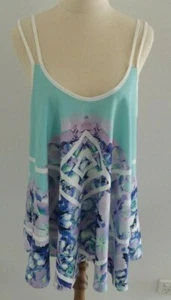 Paradisco Strappy Womans Flare Top Size 8 - Green, Blue & Mauve Floral - Picture 1 of 9