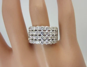 14K White Gold 4 Row Diamond Wide Band Ring 3.50 carat TW - Picture 1 of 12