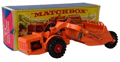 Vintage Matchbox Allis-Chalmers K6 Earth Scraper Orange Toy Model Boxed - Image 1 of 4