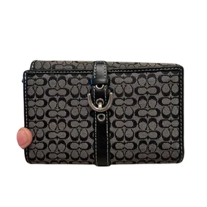 Coach Unisex schwarze faltbare Geldbörse mit Lederbesatz Logo-Akzent AOP - Bild 1 von 13
