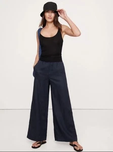 New Banana Republic 100% Linen Flat Front Wide Leg Pants Size Medium Navy Blue - Picture 1 of 9