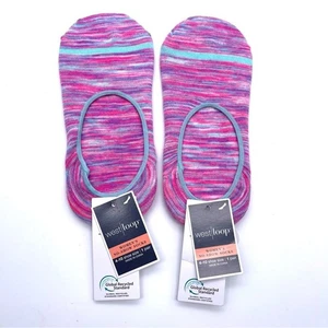 West Loop Women's No-Show Pink / Aqua Stripe Socks - 2 Pair - Fit Shoe Size 4-10 - Picture 1 of 6