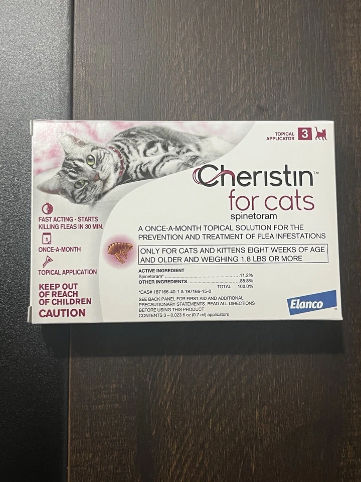 Cheristin For Cats Elanco 3 Doses Flea Treatment Prevention Topical Solution