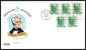 1963 Andrew Jackson coil Sc 1225 FDC Fluegel 7th president Old Hickory portrait - Picture 1 of 1