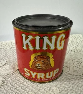 Vintage King Syrup Red Tin Can With Lion 1 Quart 44 Oz - Picture 1 of 5