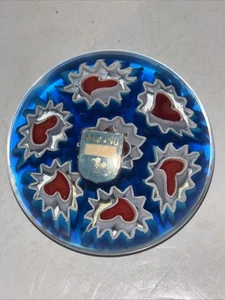 VINTAGE HAND BLOWN RED WHITE BLUE HEART CANE PAPERWEIGHT Murano Sticker - Picture 1 of 10