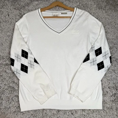 Widgi Creek Golf Club EP Pro V Neck White Sparkly Golf Sweater Womens L Argyle - Image 1 of 4