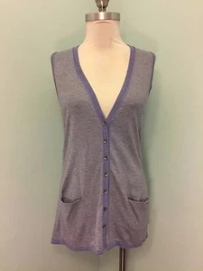 J Jill Blue Gray light weight sweater vest XS 2 4 Casual boyfriend striped cute - Picture 1 of 6