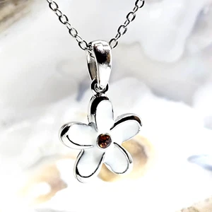 Daisy Flower Pendant Necklace 18" Chain White Enamel Pink CZ Unisex Jewellery - Picture 1 of 21