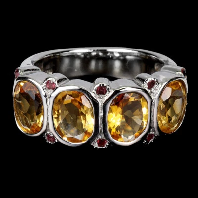 925 Sterling Silver Ring Oval Citrine 8x6mm Rhodolite Garnet Gemstone Jewelry Sz - Image 1 of 4