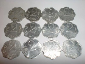 INDIA COIN LOT-12  X  " 2 "  PAISE” OLD COINS -ODD-SHAPE-RARE-1965-1977# 11BQ5 - Picture 1 of 4