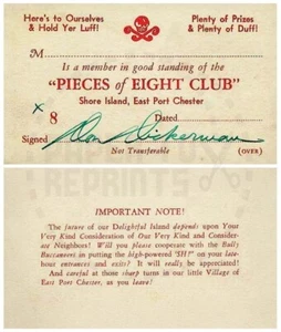 PIECES OF EIGHT CLUB MEMBERSHIP CARD - VINTAGE REPRINT - Picture 1 of 1