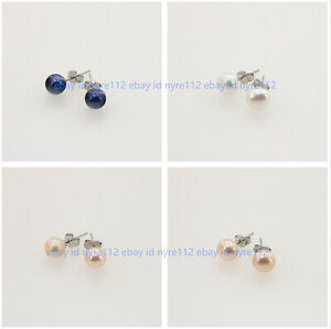 Beautiful Natural 4 Pairs 7-8/8-9/9-10mm Freshwater Pearl 925Silver Stud Earring