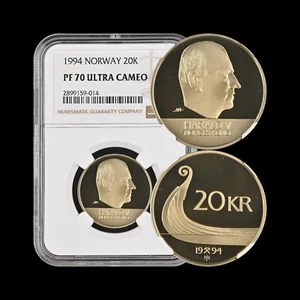 NORWAY. 1994, 20 Kroner - NGC PF70 - Top Pop 🥇 Harald V, Ancient Boat - Picture 1 of 6