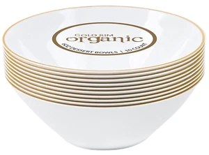 (9) Gold Rim Organic White Plastic 6oz Dessert Bowls Premium Disposable Heavywei - Picture 1 of 3