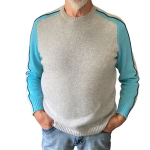 Malo Kaschmir Y2K Strick Rundhals Pullover Gr 52 L grau Italy 1500 $ 90er Stil bequem - Bild 1 von 12