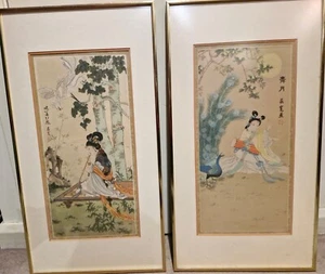 Vintage Pair of Chinese water colour painting Signed L73cm*W40cm - Picture 1 of 10