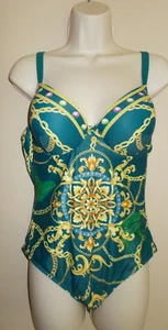 New Multi Color Green One Piece Swimsuit Sewn in Bra Adjustable Straps - Picture 1 of 5