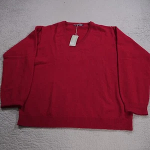 Woolovers Jumper Mens Size Large V neck Red 100% Wool Sweater - Picture 1 of 8