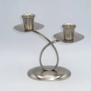 PIAZZA EFFEPI ITALY STAINLESS DUAL MCM-STYLE CANDLEHOLDER - ORIG. LABEL - Picture 1 of 3