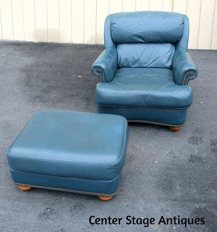 63313 Pennsylvania House LEATHER Club Chair w Ottoman Stool Footstool Cover