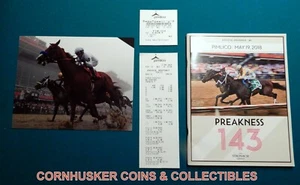 2018 PREAKNESS WINNER JUSTIFY ~ PROGRAM ~ $2 WIN & RESULTS TICKETS & 8x10 PHOTO - Picture 1 of 4