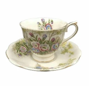 Royal Albert Fringed Gentian Porcelain Footed Cup Saucer Set England - Picture 1 of 9