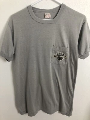 Camiseta Harley Davidson Pocket vintage, gris, talla Motociclista Vancouver XL años 80 de colección Foto 1 de 4
