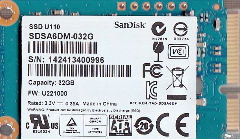 SANDISK U110 SDSA6DM-032G 32GB MSATA 1.8" SSD DRIVE SATA 6.0 GBPS - NEW - Image 1 of 1