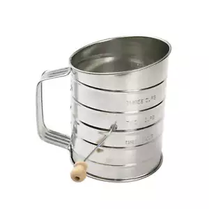 Stainless Steel 3 Cup Flour Hand-Crank Sifter with Beechwood Handle Silver - Picture 1 of 7
