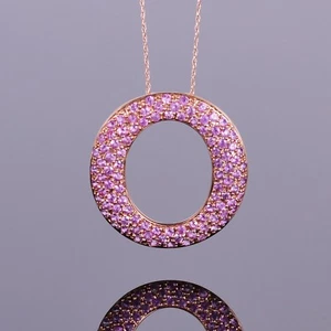 2.13ct Pink Sapphire Circle Pendant Necklace 14k Gold - Picture 1 of 2