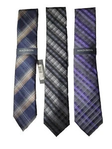 NWT MENS TIES(3) MADISON BRAND (BELKS) 3 DIFF COLORS MATCHES MANY COLORS - Picture 1 of 13