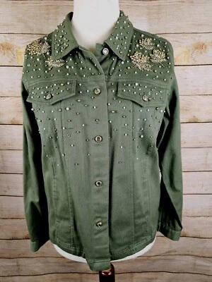 Quacker Factory Beaded Cotton Blend Denim Jacket Size Medium  - Image 1 of 4