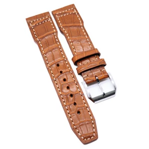 21mm Pilot Style Trombone Yellow Alligator Leather Watch Strap For IWC - Picture 1 of 2