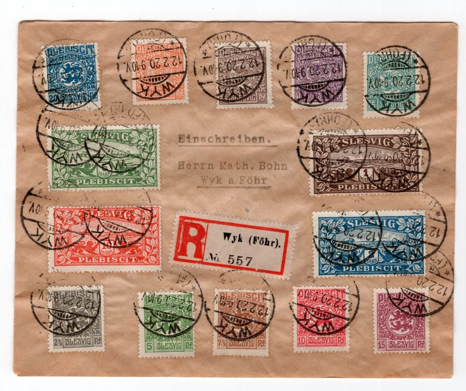 GERMANY PLEBISCITE SCHLESWIG SLESVIG SCOTT 1-14 BEAUTIFUL REGISTERED COVER - Image 1 of 1