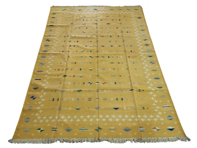 HANDWOVEN Cotton Panja Dhurrie AREA RUG 6x9FT INDIAN Modern Decor Living/Bedroom - Image 1 of 4