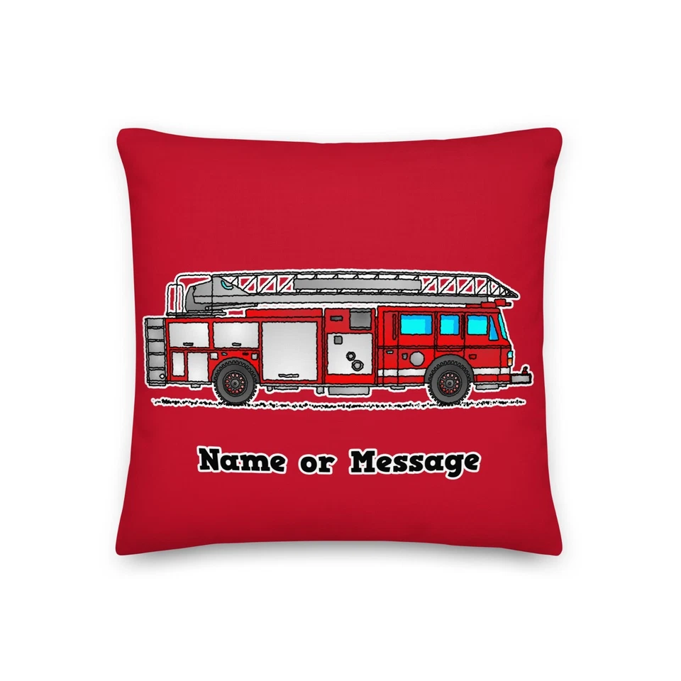 Red Fire Truck Custom Pillow Cushion. Firefighter Rescue Vehicle P002 - Image 1 of 1