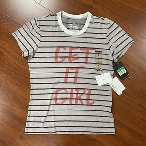 NIKE Mujer Camiseta Get It Girl Algodón Gris Rayas XL - Imagen 1 de 11