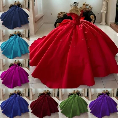 Vestido de Quinceañera Satinado Color Personalizado con Lazo Dulce 15 Cumpleaños Fiesta Vestido de Baile Foto 1 de 4