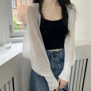 Lady Fishnet Shrug Bolero Top Hollow Out Sheer Cape Cardigan Jacket Capelet Chic - Picture 1 of 22