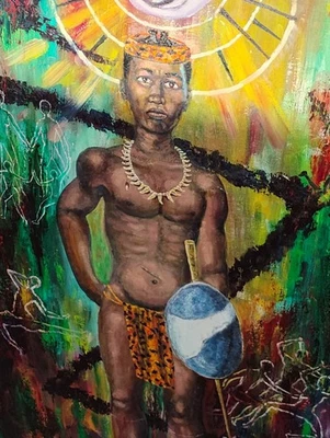 Vintage African American Oil Painting Tribal Hunter Folk Art Tucker? - Image 1 of 4