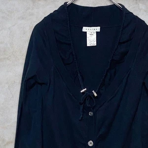 CELINE Cardigan Navy Drawcord Cotton Size L F/S from Japan - Picture 1 of 9