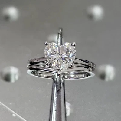 Women Bridal Gift Ring 14K White Gold Plated 2Ct Heart Cut Lab-Created Diamond - Image 1 of 4