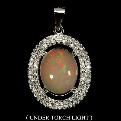 Ювелирные изделия кулон серебро 925 пробы овальный огненный опал 12x10 мм натуральный драгоценный камень - Изображение 1 из 4