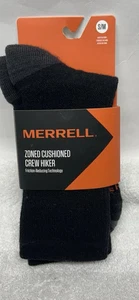 Merrell Men's Zoned Crew Socks Black S M (A7) - Picture 1 of 5