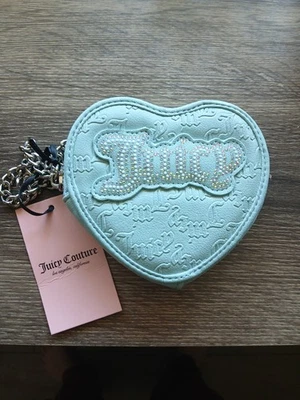 NWT Juicy Couture String Of Pearls Heart Zip Wristlet - Pastel Turquoise - Image 1 of 4