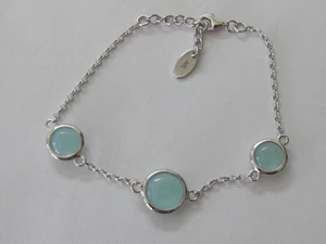 B1 Lovely Aqua Chalcedony & 925 Sterling Silver Link 7" Adjustable Bracelet - Picture 1 of 6