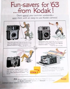 Cámara Eastman Kodak 1963, 4 modelos ahorradores de diversión, anuncio impreso vintage - Imagen 1 de 9